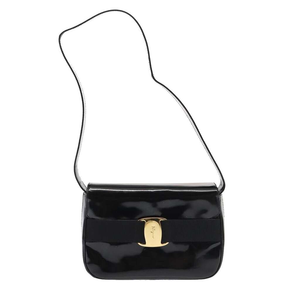 Salvatore Ferragamo Patent Leather Shoulder Bag Black